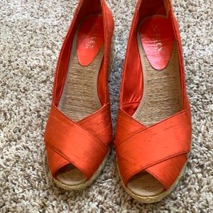Orange taffeta wedges